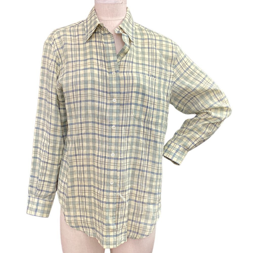 Jones New York Sport Plaid Linen Button Front Shirt Sz S #178D